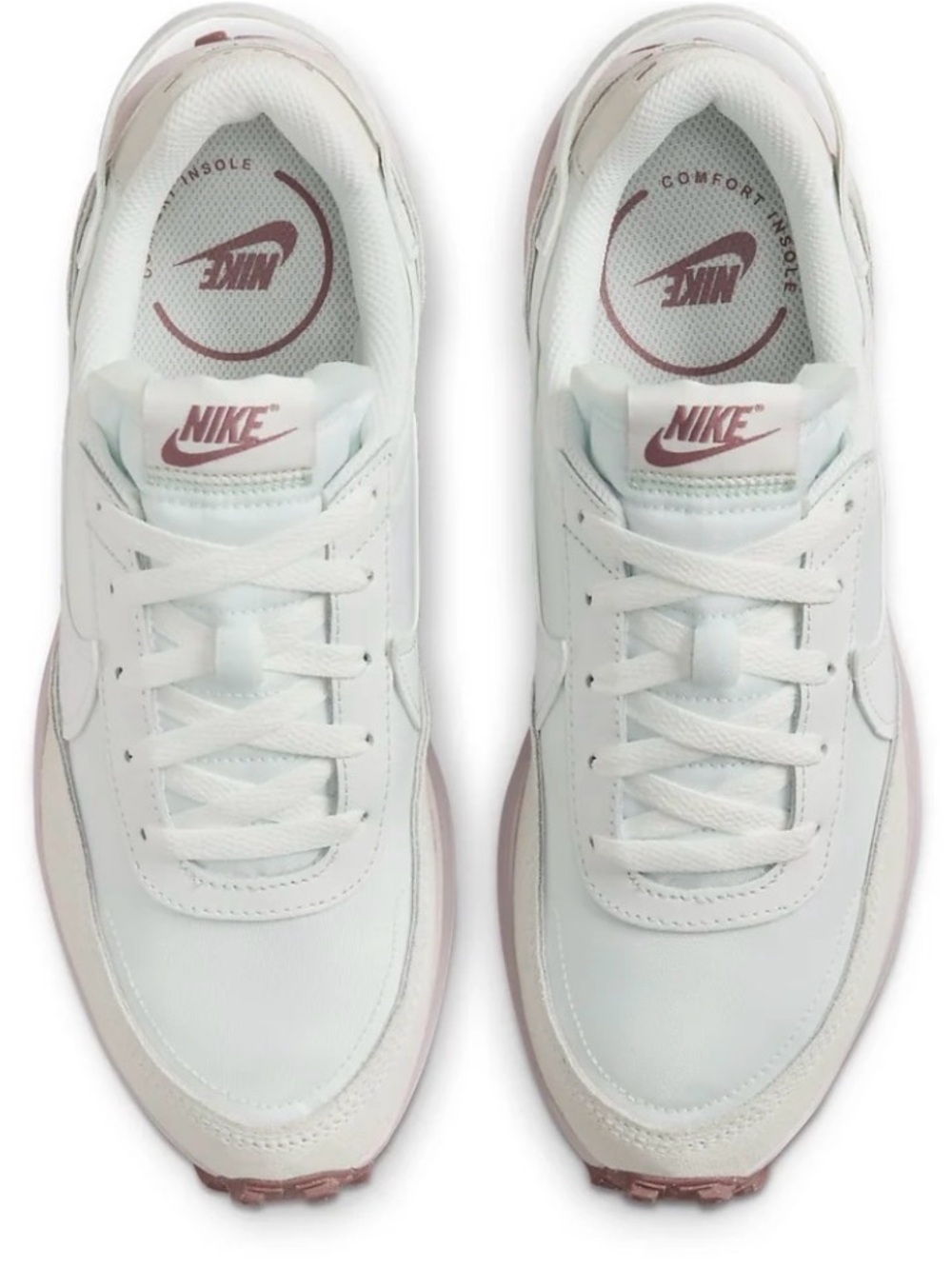 Nike White Sneakers with Mauve Logo Accents